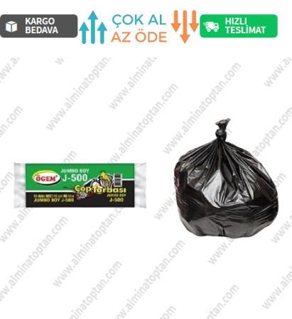 J-500 Jumbo Boy Çöp Poşeti 80*110 Cm 10 Lu Rulo (1 Adet) - Siyah - 0