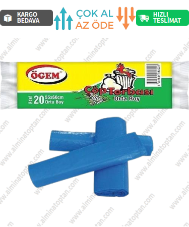 Orta Boy Çöp Poşeti 55*60 Cm 20 Li 50 Rulo (1,000 Adet) 1 Koli - Mavi - 0